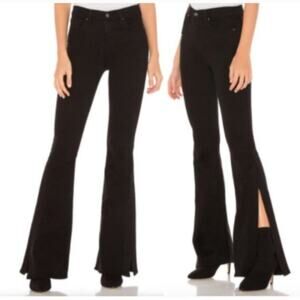 7 For All Mankind Ali High Rise Flare Leg Split Hem Jeans Black Denim Womens 26